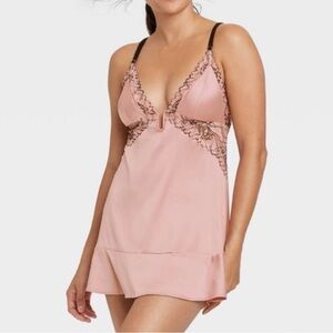 Auden Women's Size L Pink & Black Floral Lightly Lined Babydoll Teddy 2pc